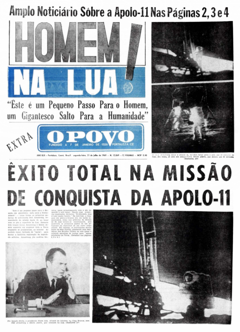 Capa histórica da edição do O POVO de 21 de julho de 1969