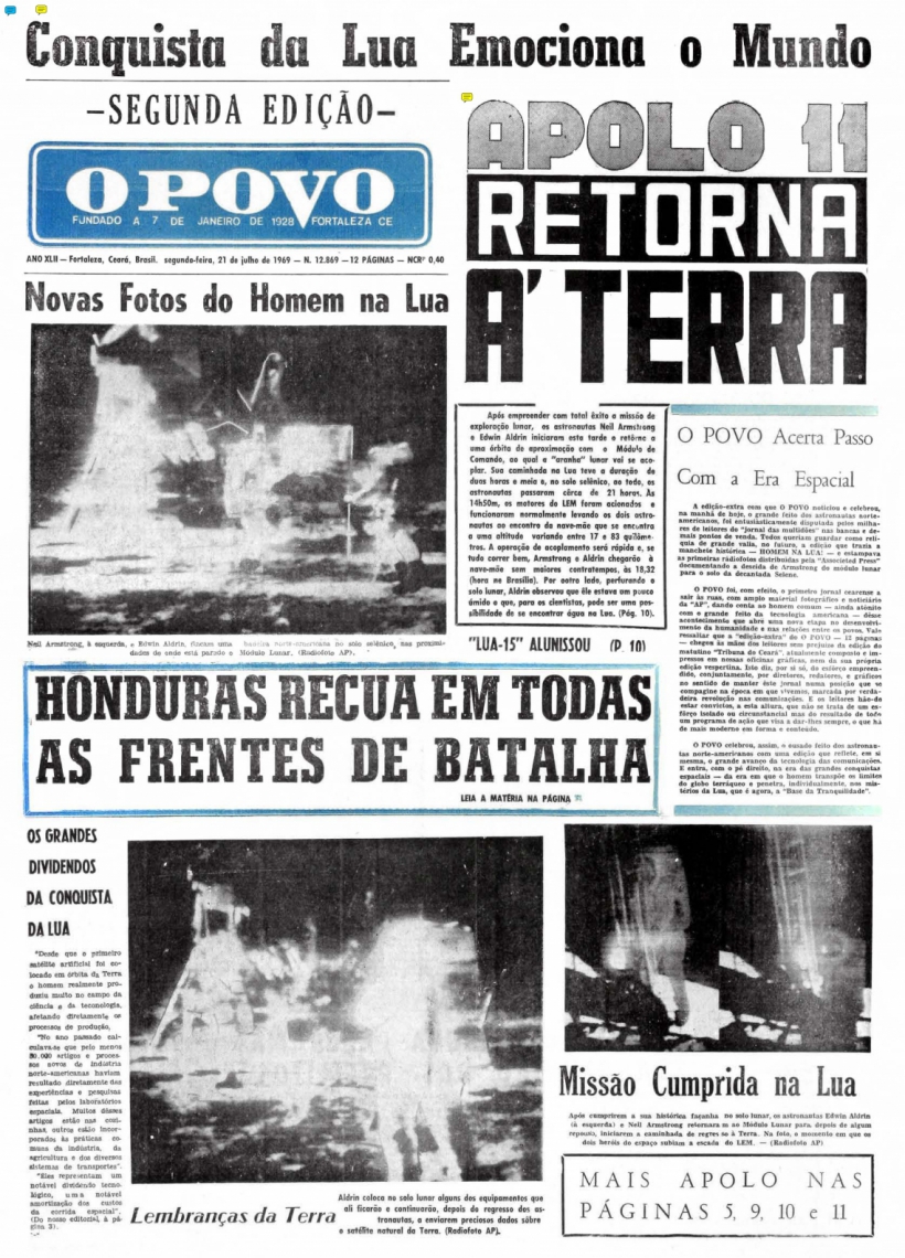 Capa do jornal vespertino de 21 de julho