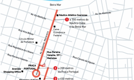 Mapa do local onde os trabalhadores escravos foram resgatados em Fortaleza, a poucos metros da Praça Portugal