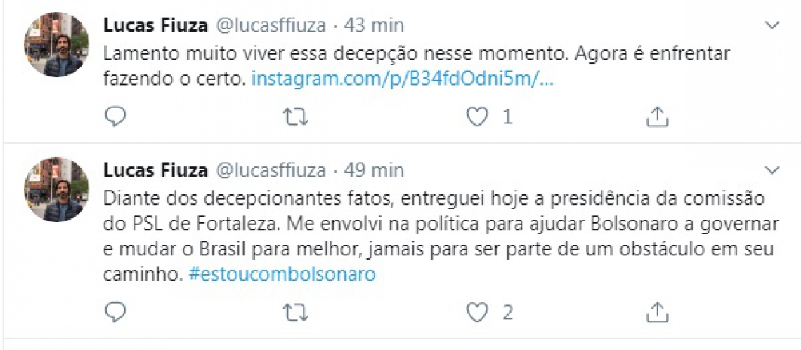 Empresário Lucas Fiúza anunciou decisão no Twitter