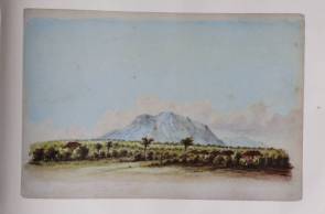 Serrote do Barriga, em Sobral, que se acreditava ser um vulcão. Pintura feita há 160 anos