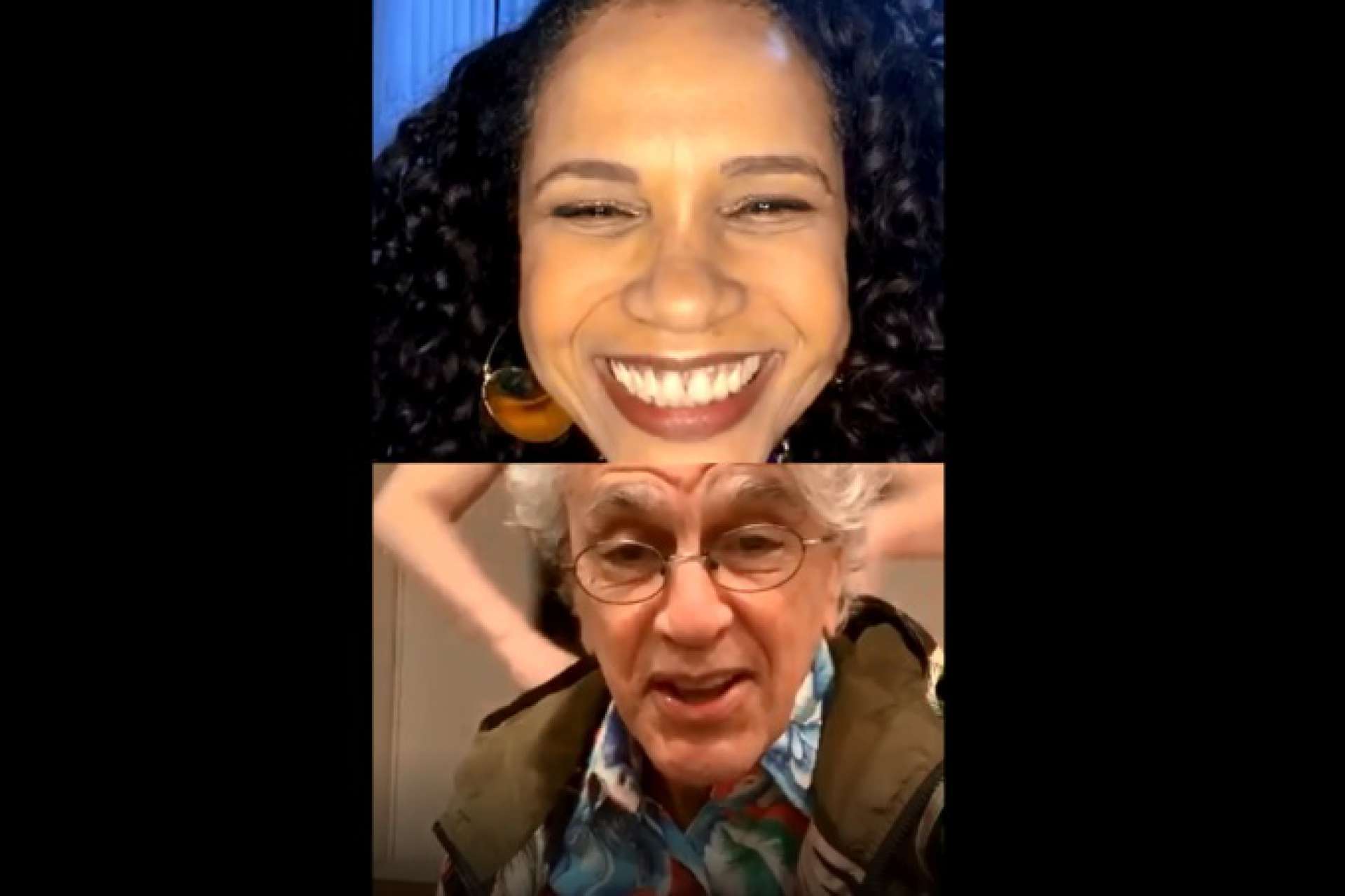 Teresa Cristina recebendo Caetano Veloso em uma live (Foto: Divulgação)