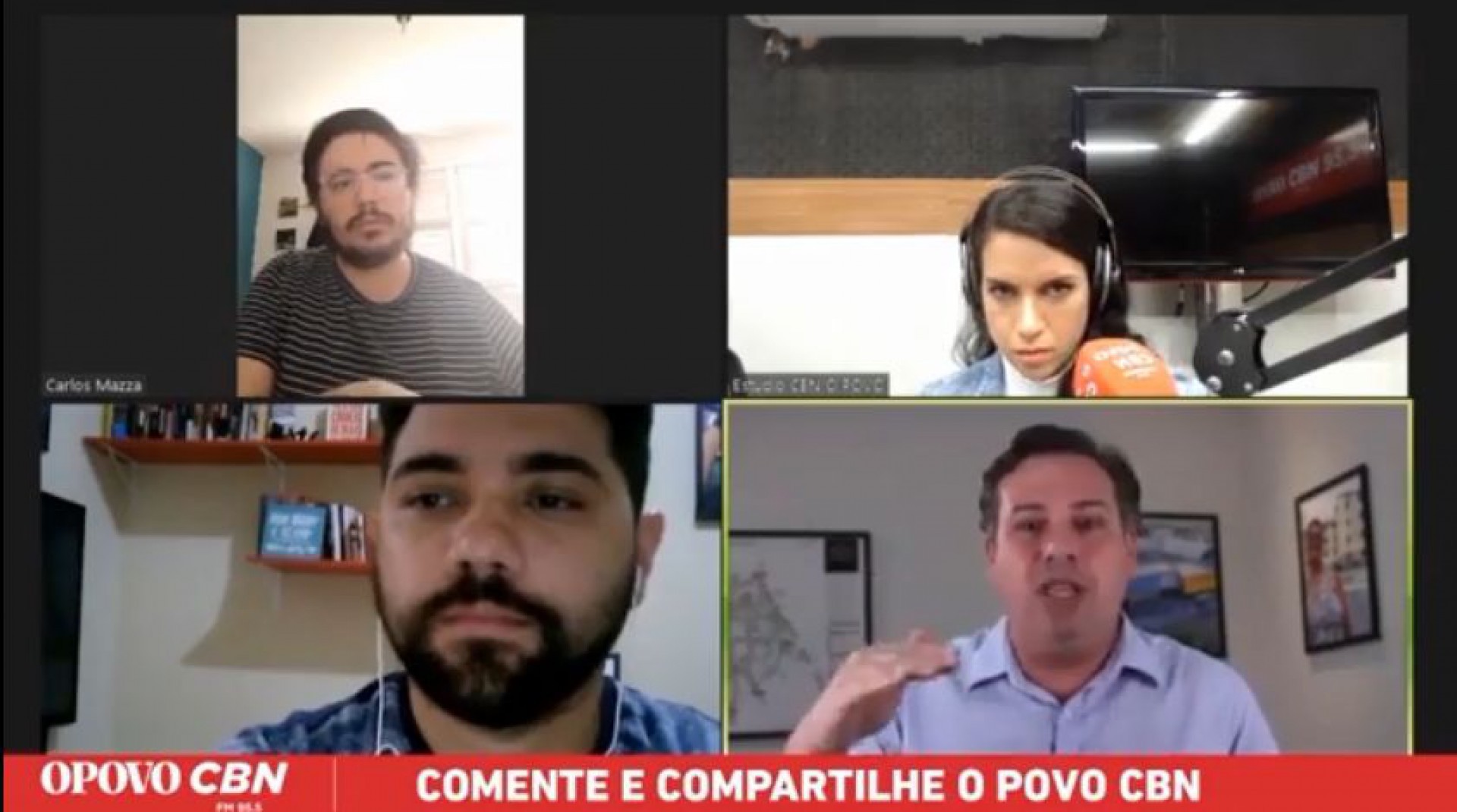 SAMUEL Dias foi entrevistado pelos jornalistas 
Carlos Mazza, Ítalo Coriolano e Rachel Gomes (Foto: Reprodução)