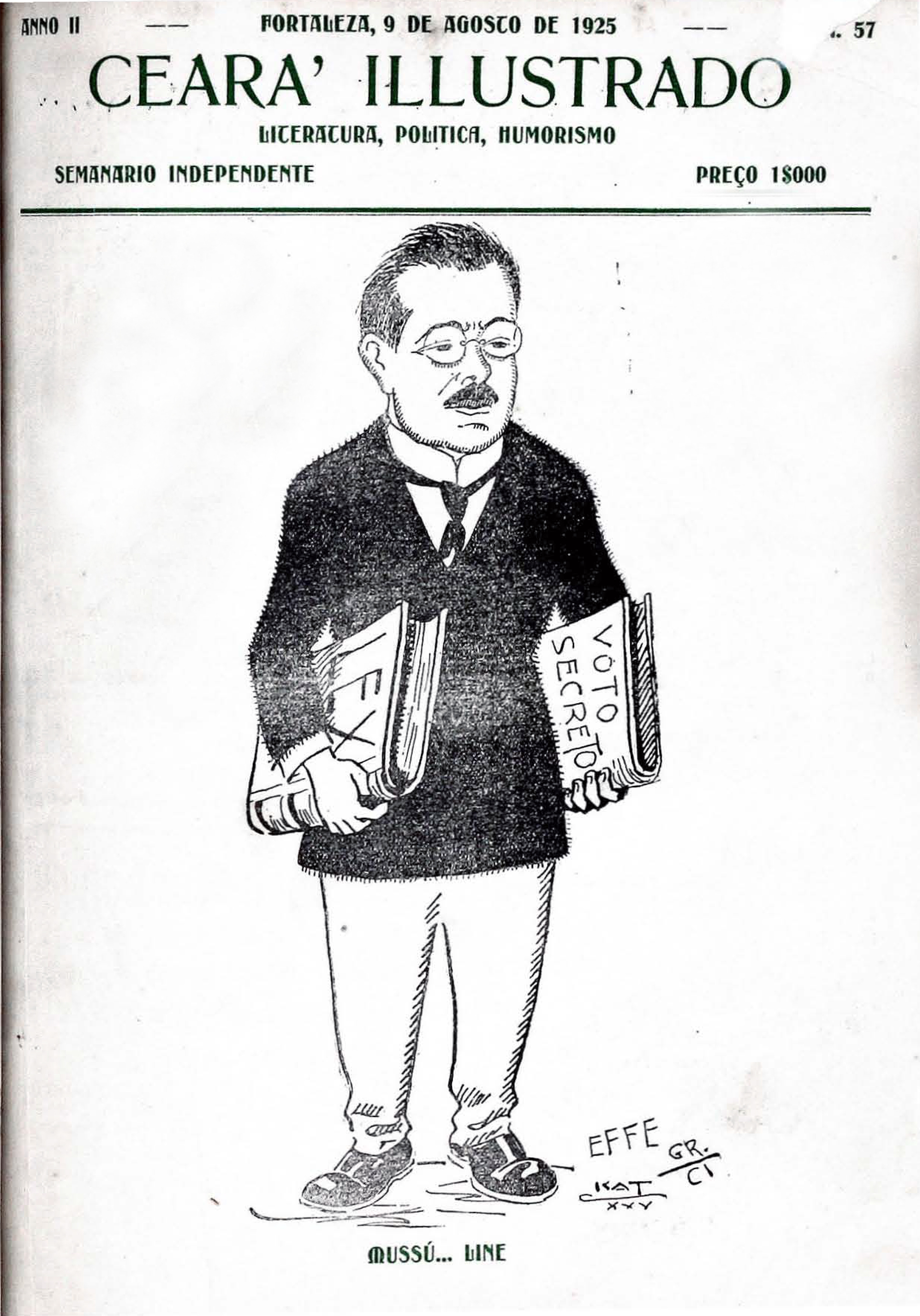 Capa da revista Ceará Illustrado com charge do Moreirinha, adversário político de Demócrito Rocha (Foto: Acervo pessoal )