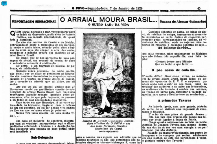 Reportagem de Suzana de Alencar Guimarães publicada em janeiro de 1929, no O POVO(Foto: O POVO. doc)