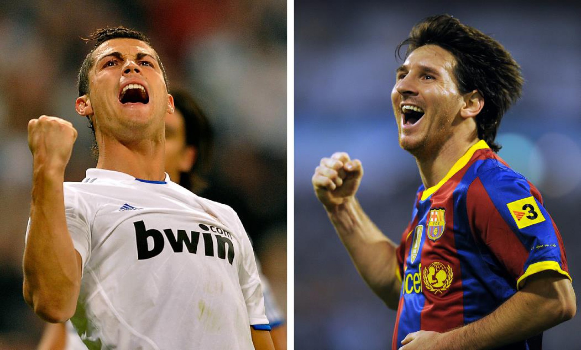 Imagem dos dois supercraques Cristiano Ronaldo e Lionel Messi, em 28 de novembro de 2010, quando o atacante português jogava no Real Madrid. (PEDRO ARMESTRE / AFP / Getty Images)(Foto: PEDRO ARMESTRE)