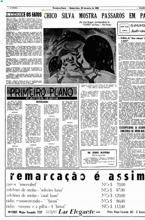 Matéria do O POVO sobre exposição de Chico da Silva em Paris, em 1968