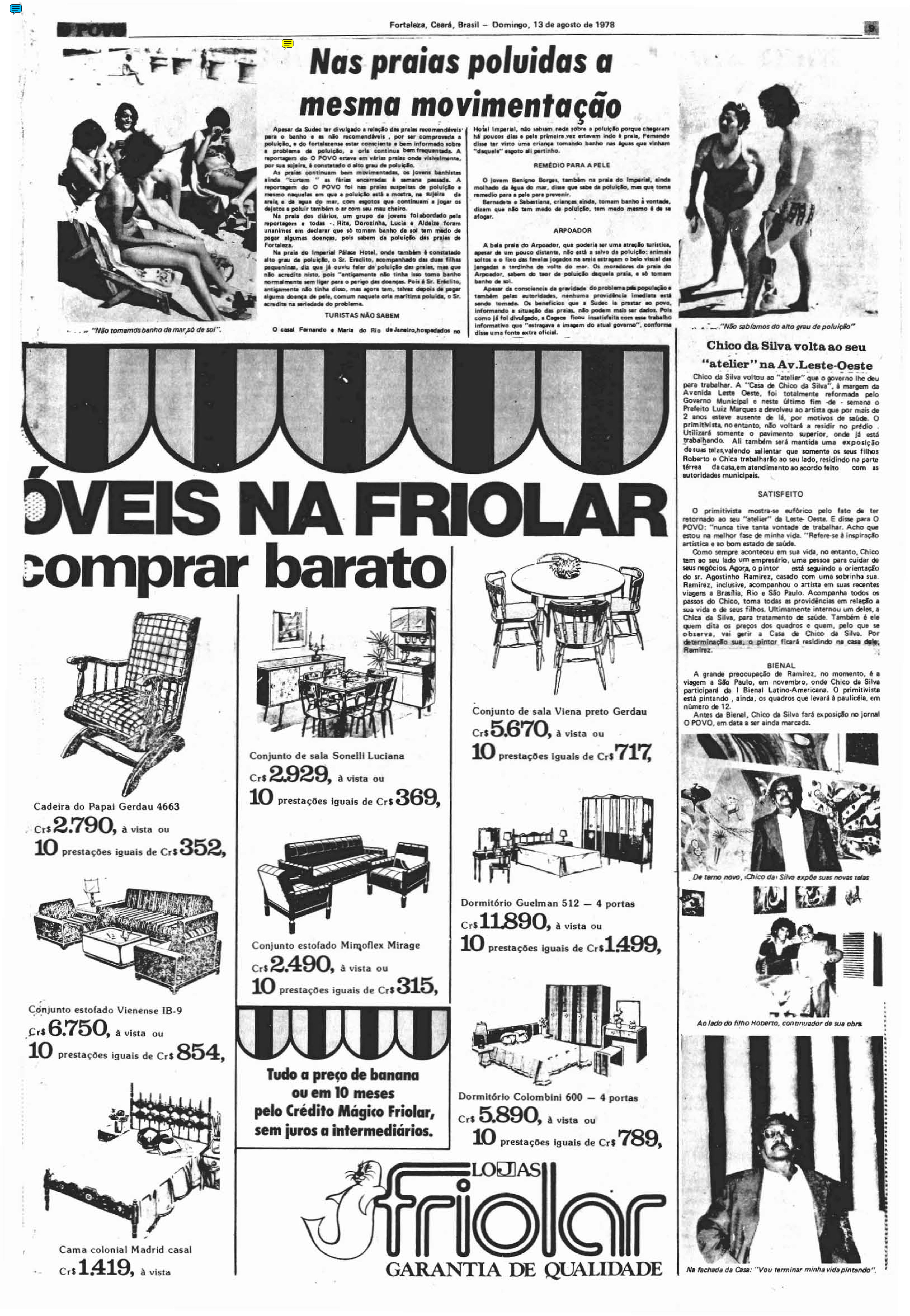 (Foto: O POVO.Doc)Registro do O POVO sobre retorno de Chico da Silva ao seu ateliê, em 1978