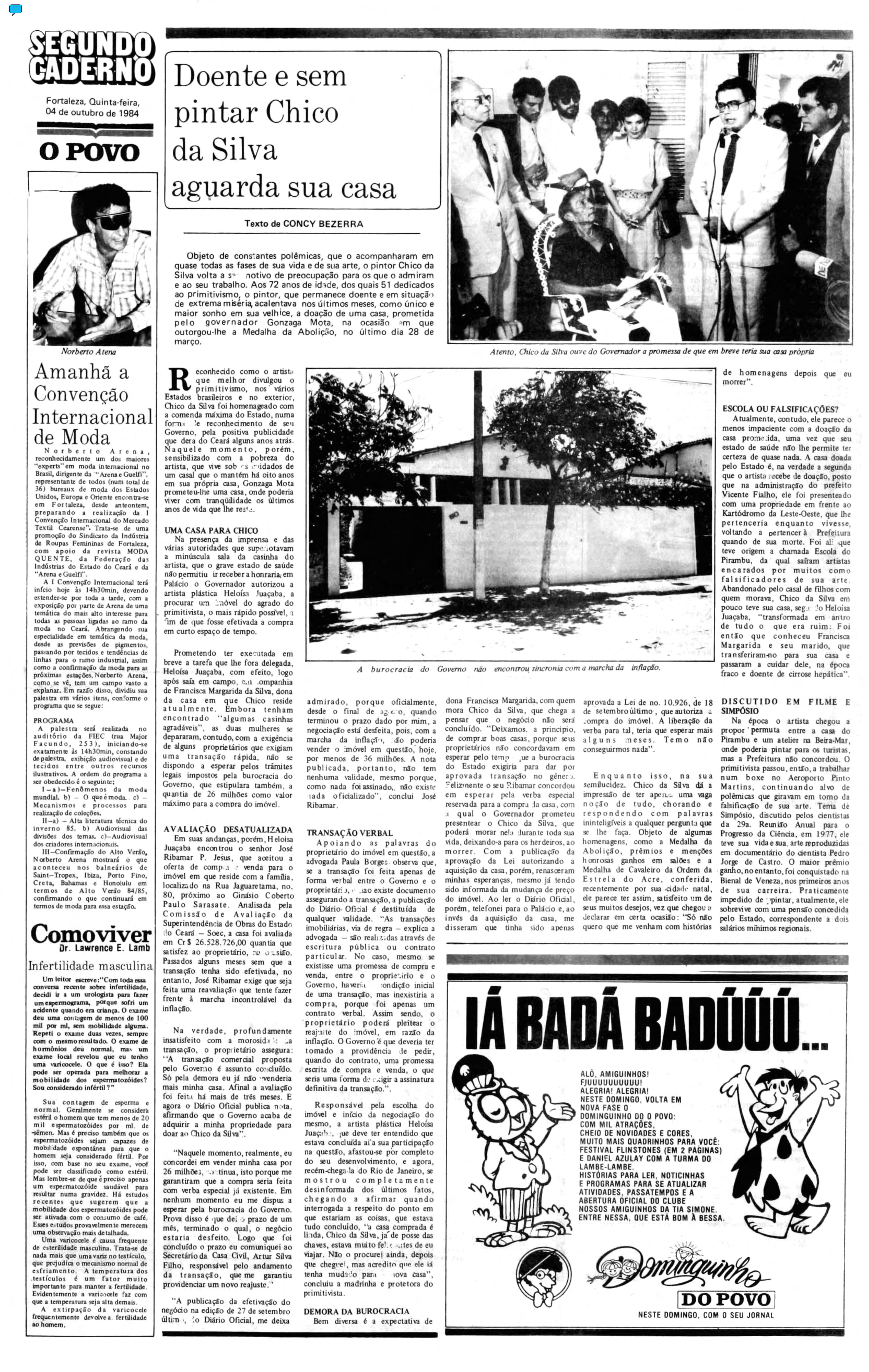 (Foto: O POVO.Doc)Matéria do O POVO sobre situação da casa de Chico da Silva, em 1984