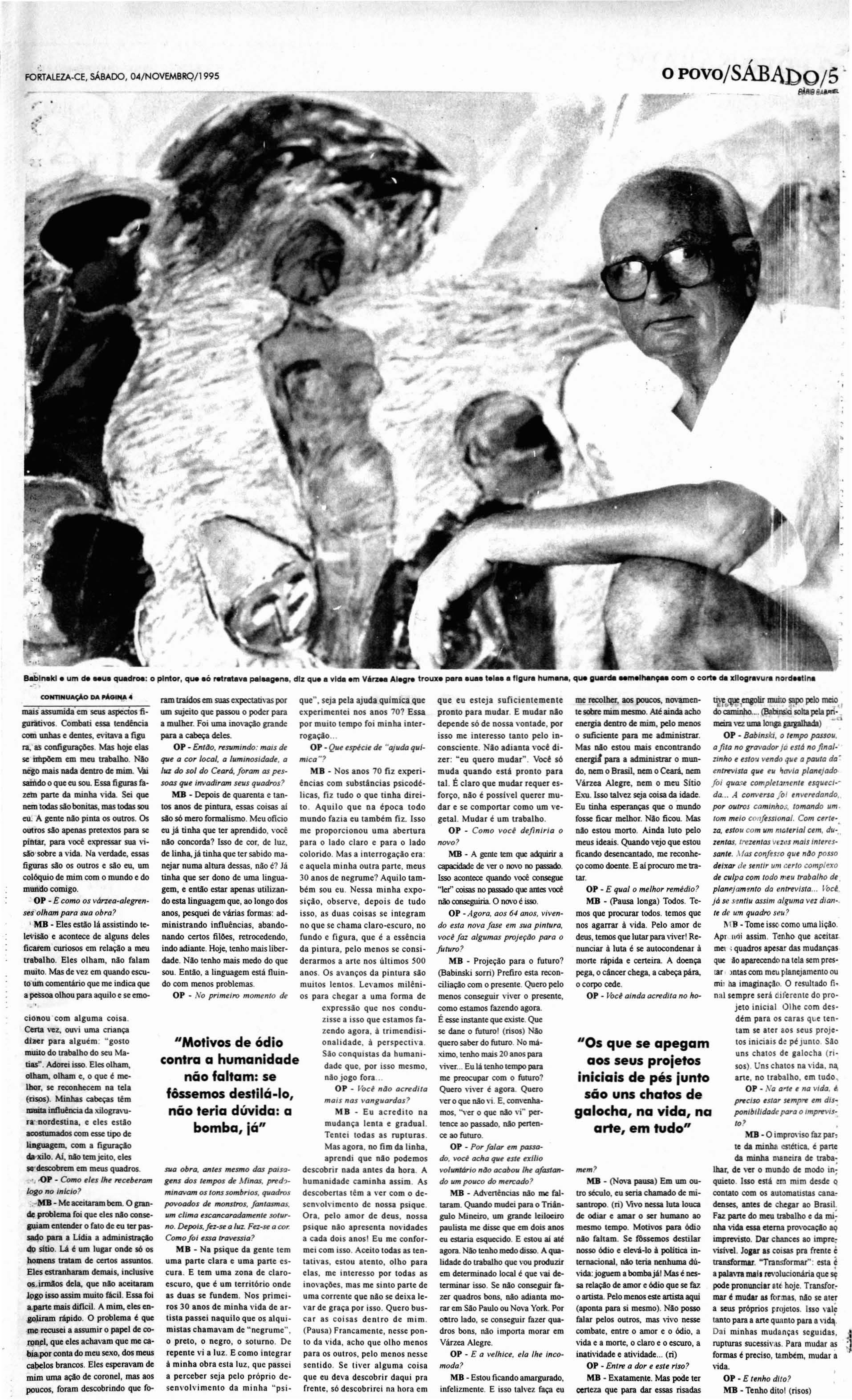 (Foto: O POVO.Doc)Matéria sobre Maciej Babinski, publicada em 4 novembro de 1995