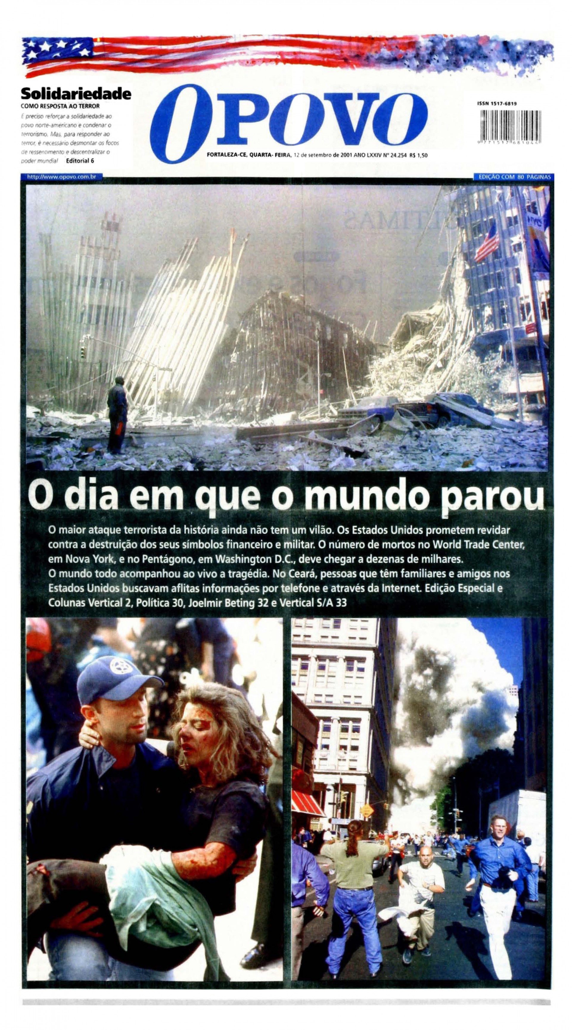 Edição do O POVO no dia 12 de setembro de 2001(Foto: O POVO)