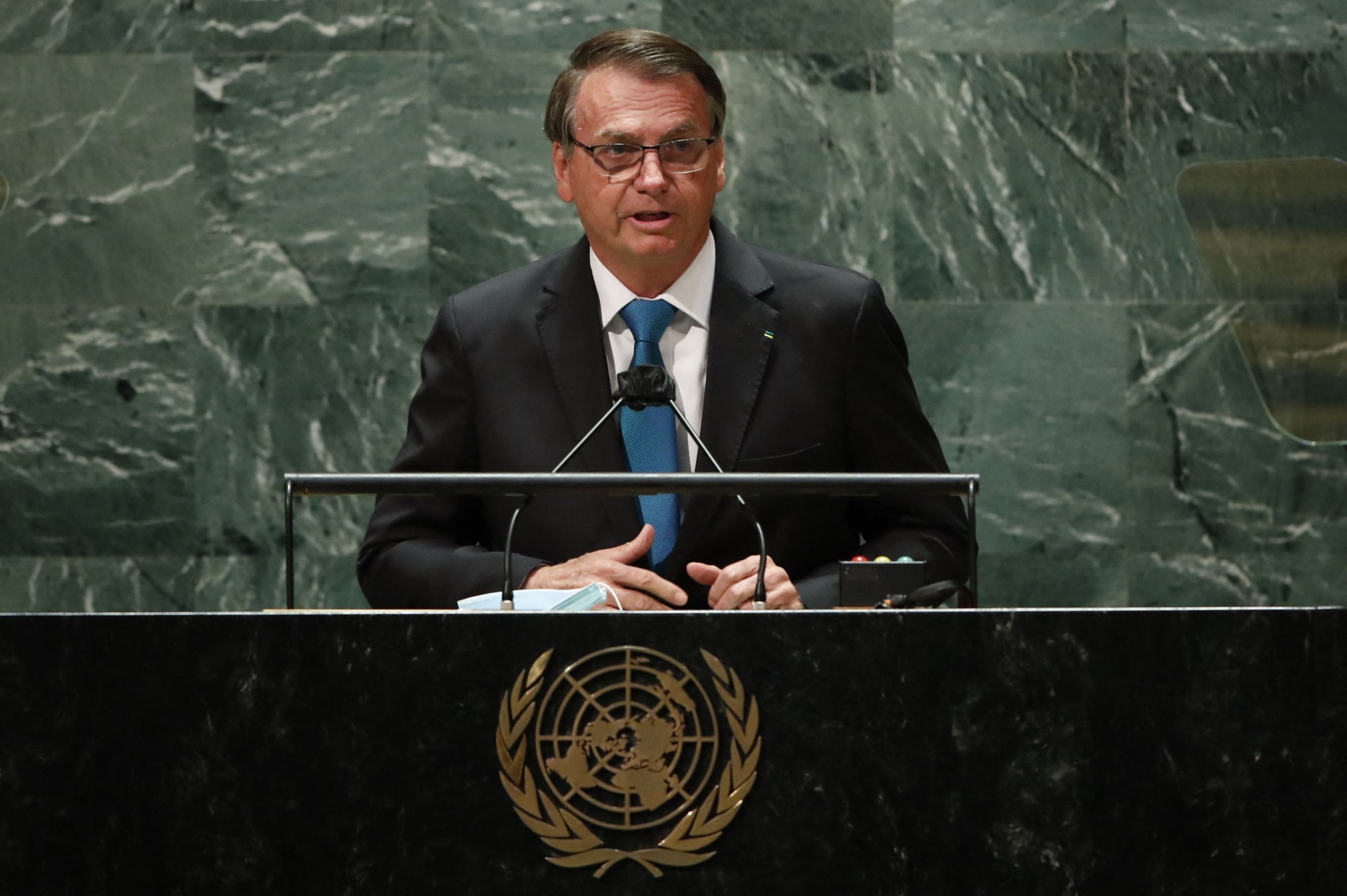 ￼BOLSONARO discursando na ONU em 2021 (Foto: Eduardo Munoz-Pool / Getty Images / AFP))