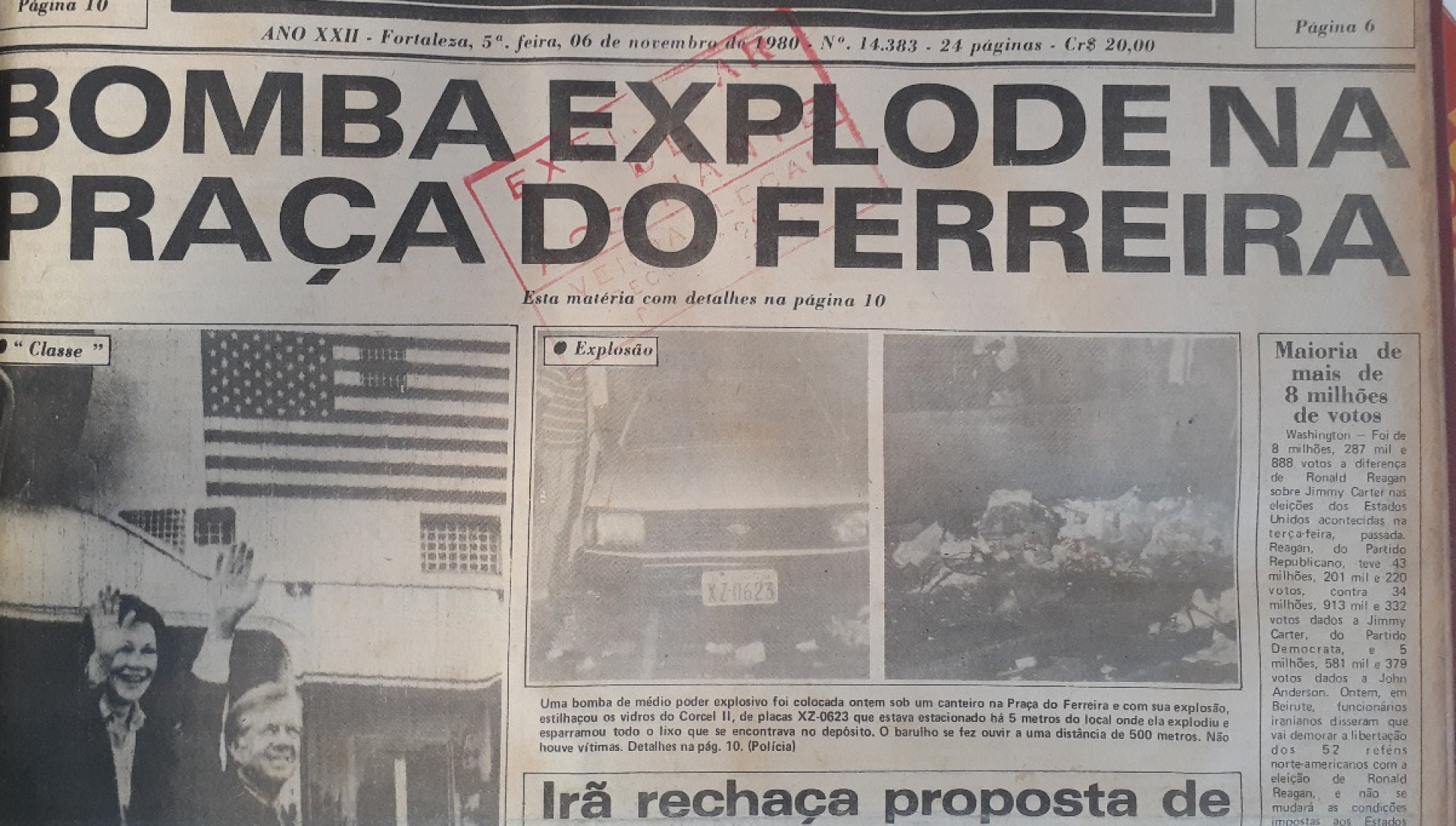 Tribuna do Ceará, em 6 de novembro de 1980, noticiou atentado na véspera na Praça do Ferreira(Foto: Reprodução)