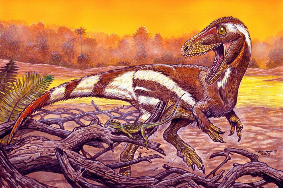 Paleoarte do Aratasaurus, inspiração base para a reconstrução feita por João Eudes.(Foto: Maurílio Oliveira)