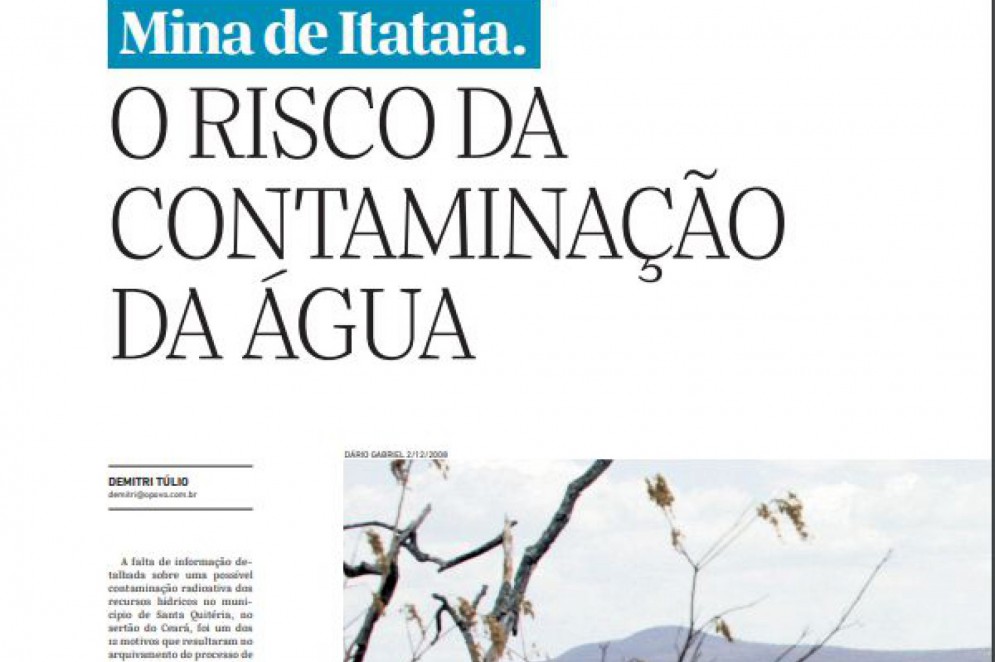 Manchete mostra a discussão sobre o risco de contaminação com a mina de Itataia(Foto: Datadoc/O POVO)