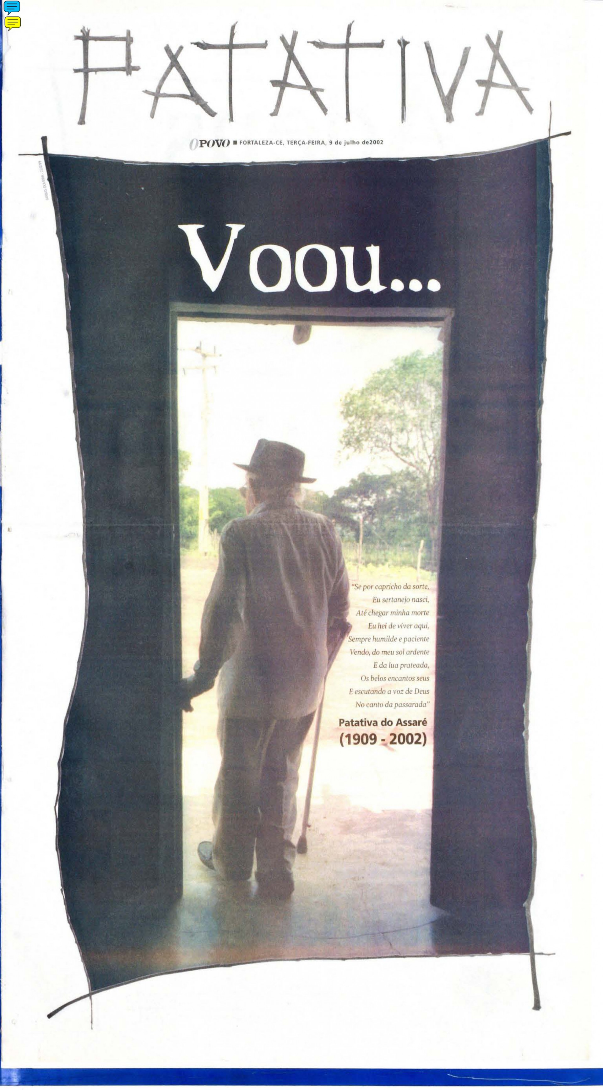 (Foto: O POVO.doc)Capa do Vida&Arte de 9 de julho de 2002, edição que foi dedicada inteiramente ao poeta Patativa do Assaré