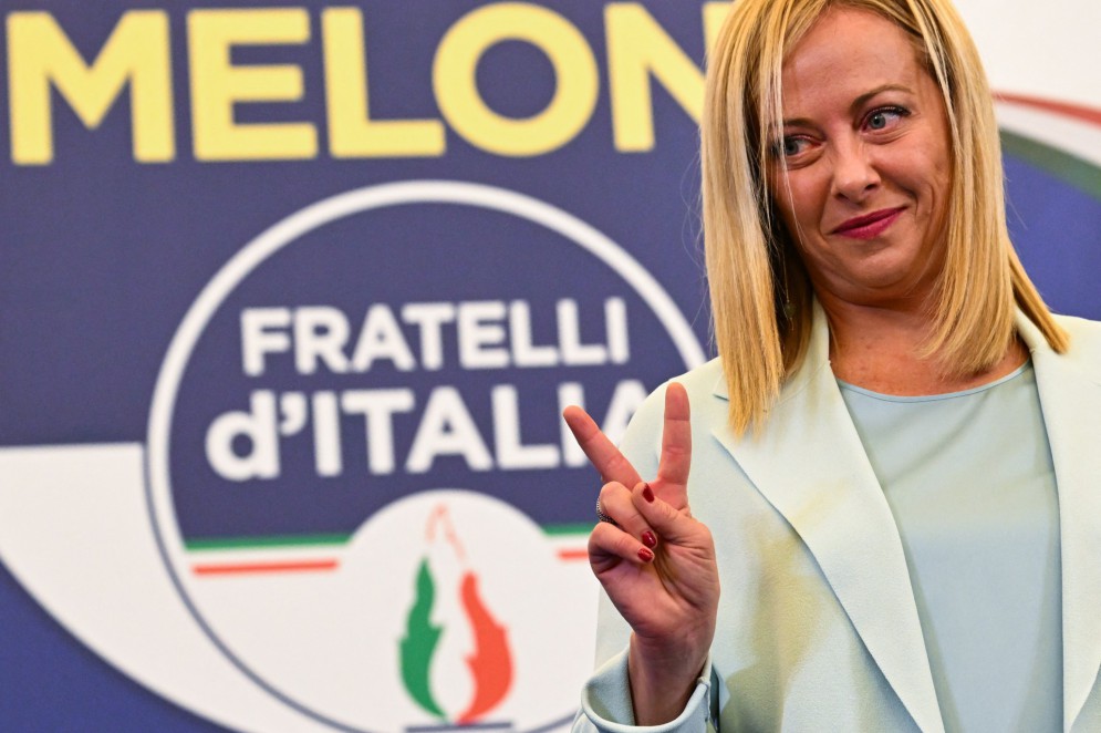 ￼GIORGIA MELONI lidera o Fratelli d'Italia,  de extrema-direita(Foto: ANDREAS SOLARO / AFP)