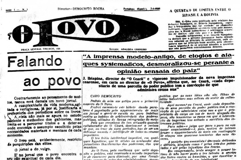 Primeira edição do Jornal O POVO publicada em 7 de janeiro de 1928(Foto: Arquivo datadoc O POVO)