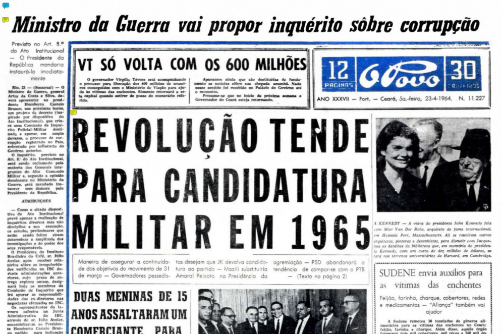 Fac-símile O POVO de 23 de abril de 1964(Foto: Arquivo Datadoc_ O POVO)