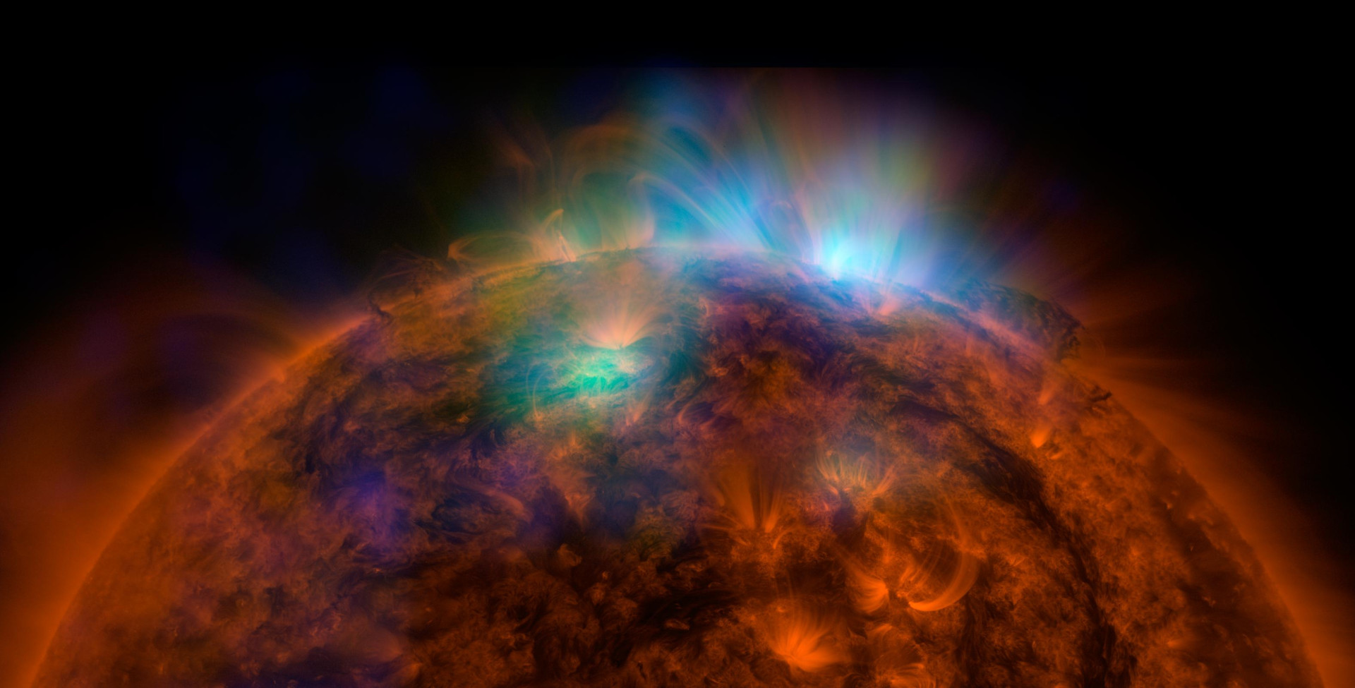 Imagem registrada em transmissão do Solar Dynamics Observatory (SDO), da Nasa. No campo de visão, o lado oeste do Sol.
 (Foto: Nasa)