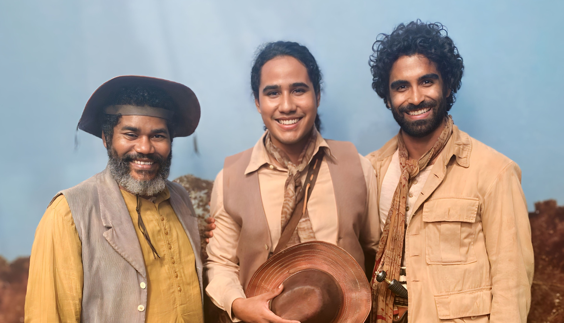 Mateus Honori, Nivaldo Nascimento e Vitor Sampaio na novela 'Guerreiros do Sol' (Foto: Arquivo Pessoal)