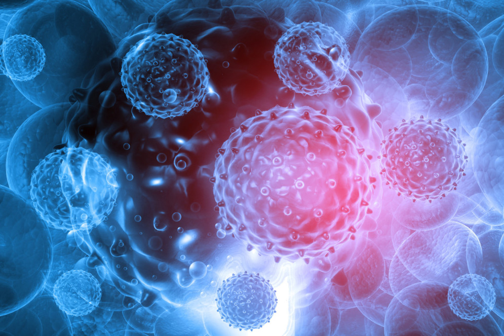 Representação do vírus HPV em fundo abstrato(Foto: Bluebay2014 / Adobe Stock)