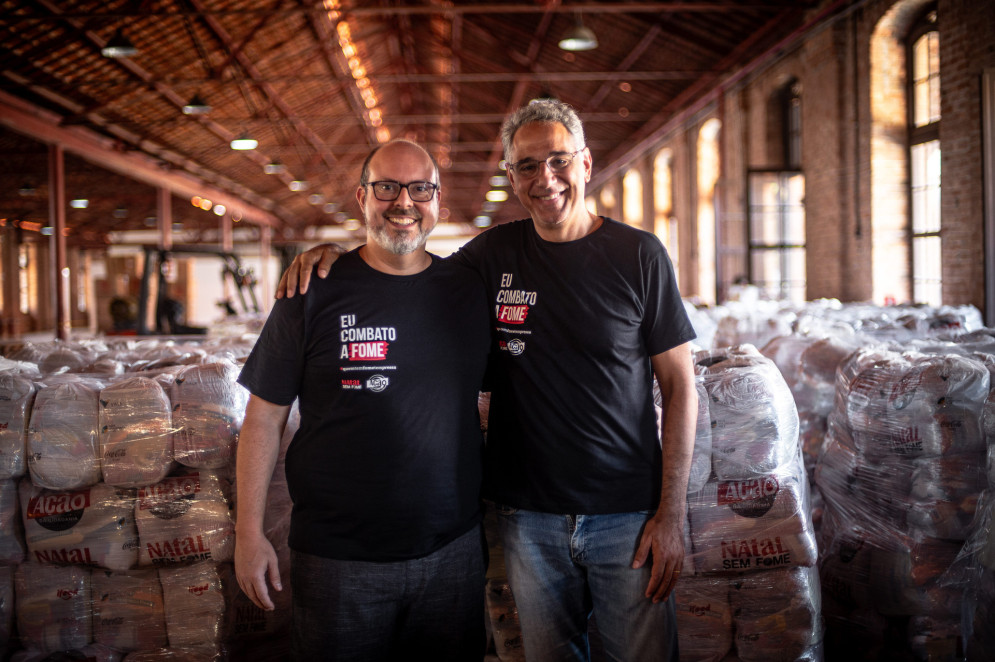 Rodrigo Afonso, o Kiko, é diretor-executivo da Ação da Cidadania e Daniel Souza, presidente do conselho da Ação da Cidadania criam diálogos com outros atores para acabar com a fome no país(Foto: Breno Lima/ Divulgação da Ação da Cidadania)