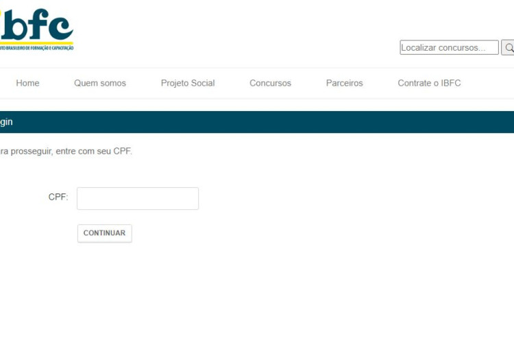 Por último, o candidato segue para preencher seus dados pessoais, acessando pelo CPF(Foto: Reprodução do site do IBFC)