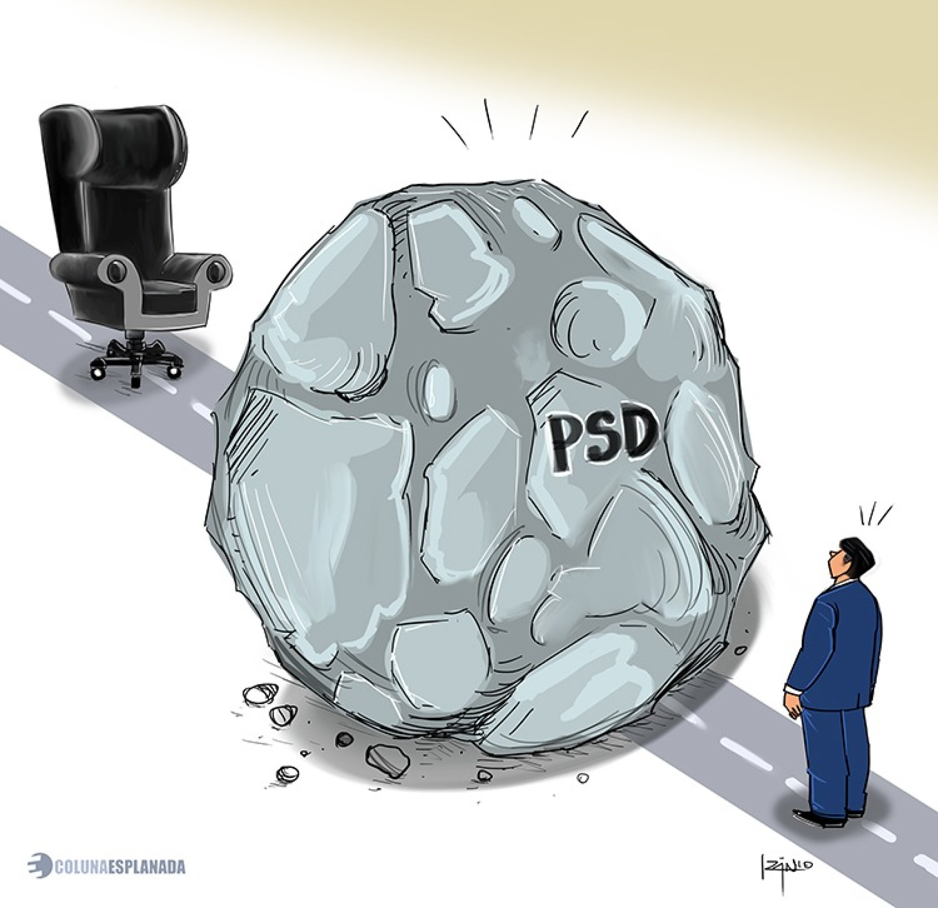 O PSD pode ser uma pedra no caminho do projeto do senador Davi Alcolumbre para suceder Rodrigo Pacheco (Foto: @izanio_charges)