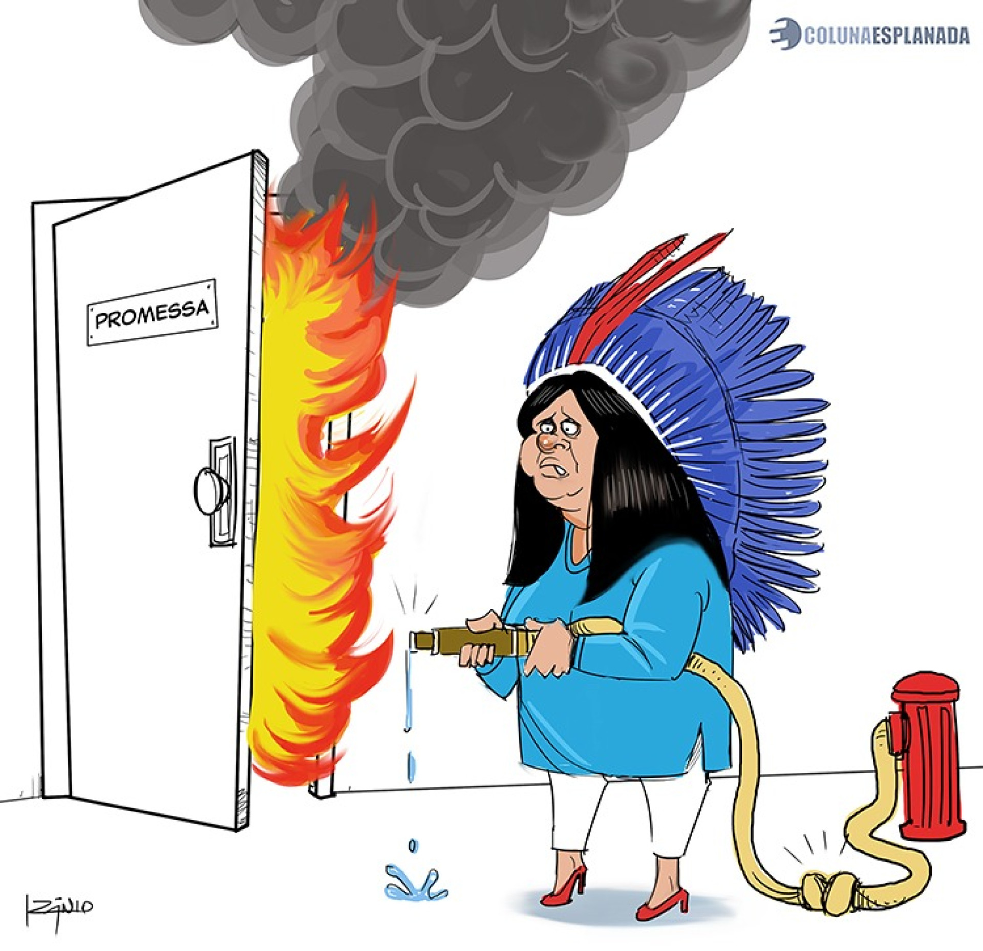 Sônia Guajajara diz que, neste um ano e quatro meses de Governo, foram homologados dez territórios indígenas: "É pouco". (Foto: @izanio_charges)