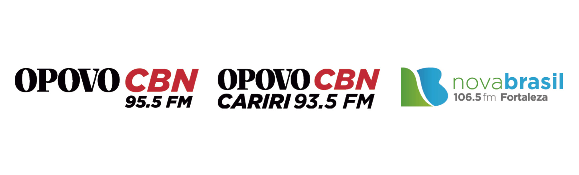 Logos das Rádios do grupo de comunicação O POVO. Radio O POVO CBN, O POVO CBN CARIRI e Rádio Nova Brasil.(Foto: Fotomontagem / Divulgação)