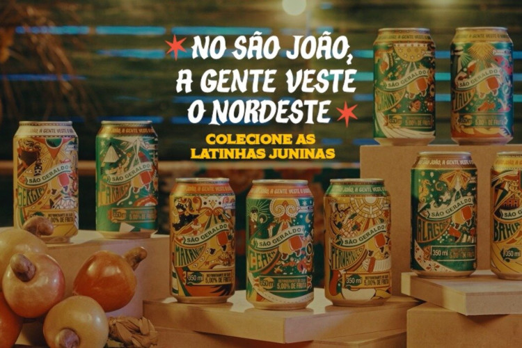 Novas latinhas temáticas de São João da cajuína São Geraldo assinadas pela Bando Propaganda.(Foto: Divulgação/Bando Propaganda)
