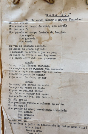 Letra original da música 'Nada sou', de Fagner e Marcos Francisco