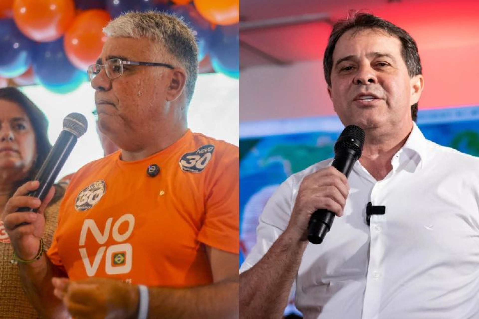 Ex-presidentes de clubes e candidatos à Prefeitura, Eduardo Girão (Novo) e Evandro Leitão (PT)(Foto: Matheus Souza/O POVO/Samuel Setubal/O POVO)