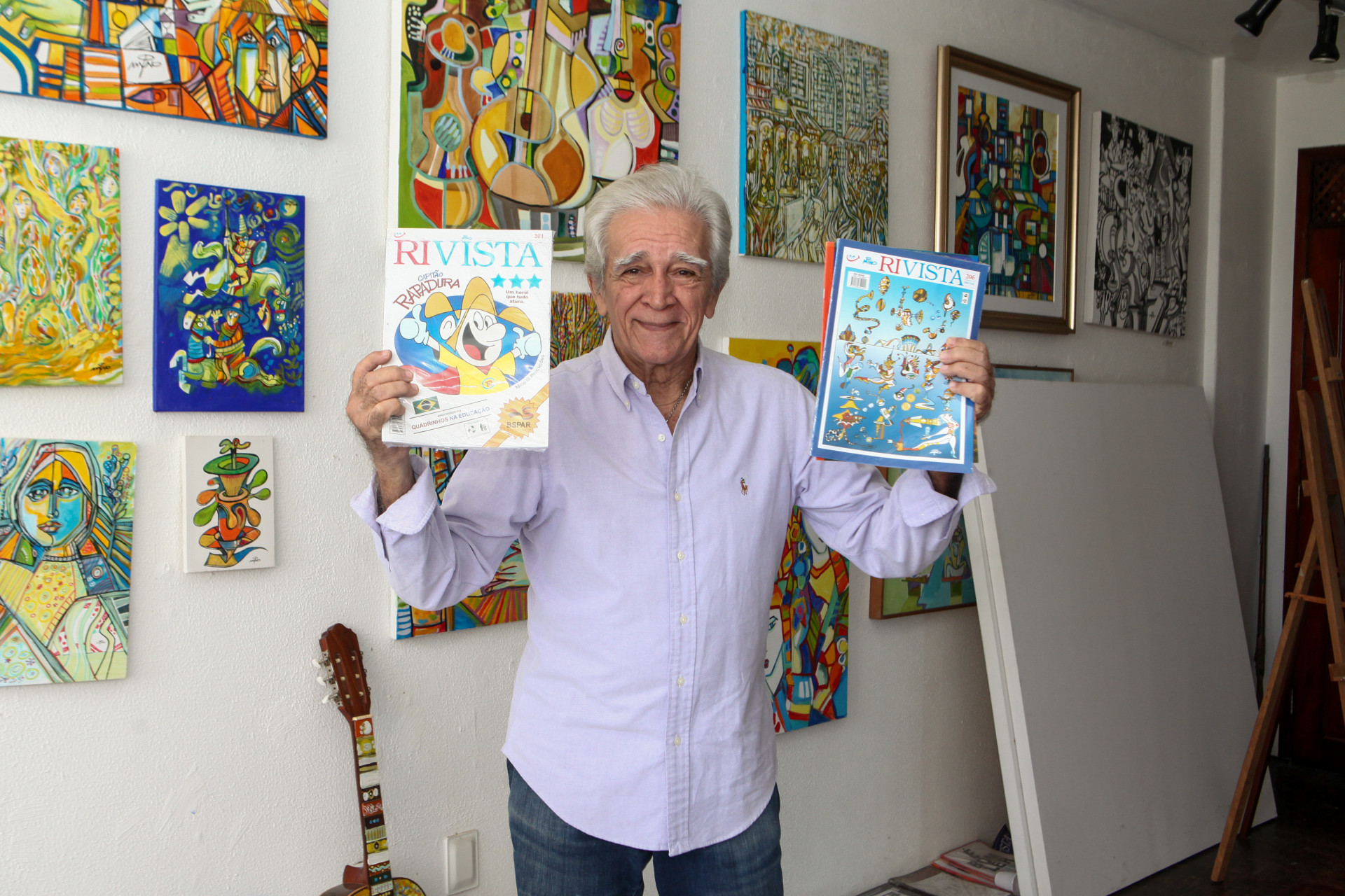 Cartunista, pintor e poeta, Mino celebra 80 anos de idade com exposição no Museu da Cultura Cearense (Foto: Robyson Alves/Divulgação)