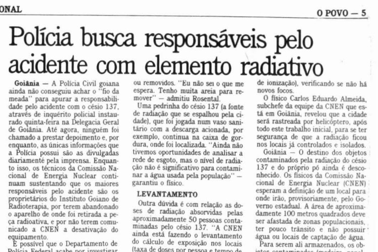 A contaminação com césio-137 em Goiás. O caso aconteceu em 13 de setembro de 1987. Foi o maior acidente nuclear do Brasil.(Foto: OPOVO.DOC)