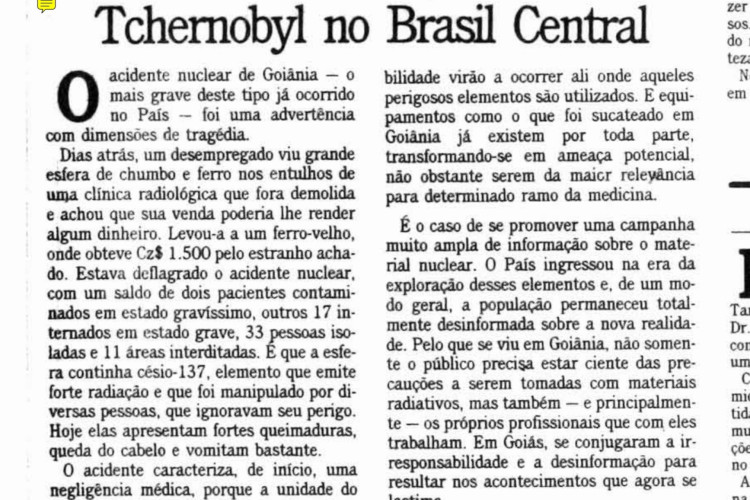 A contaminação com césio-137 em Goiás. O caso aconteceu em 13 de setembro de 1987. Foi o maior acidente nuclear do Brasil.(Foto: OPOVO.DOC)