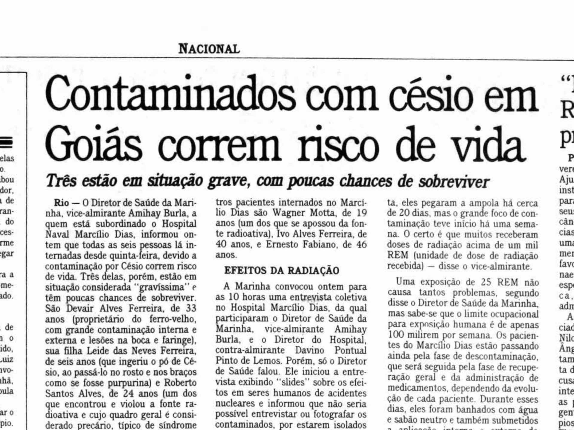 A contaminação com césio-137 em Goiás. O caso teve inicio em 13 de setembro de 1987. Foi o maior acidente nuclear do Brasil. (Foto: OPOVO.DOC)