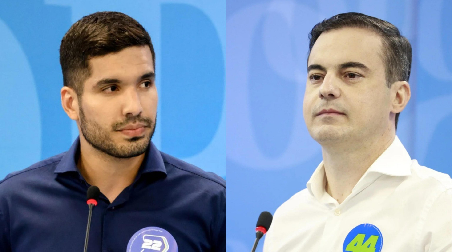 Os candidatos à Prefeitura de Fortaleza, André Fernandes (PL) e Capitão Wagner (União) (Foto: Aurélio Alves/O POVO / FCO Fontenele/O POVO)