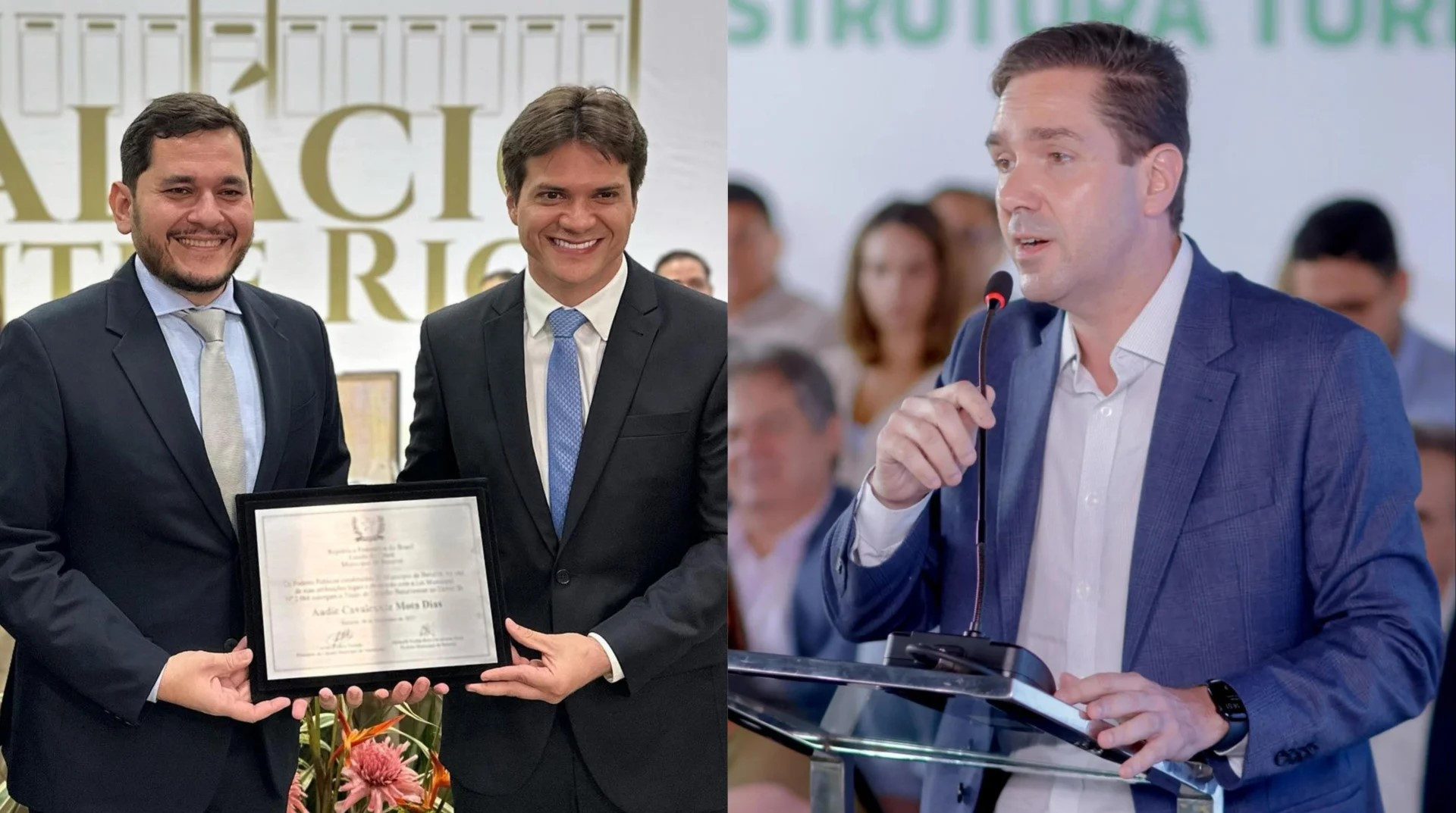 Audic Mota (MDB), Herberlh Mota (Republicanos) e Eduardo Bismarck (PDT) (Foto: Reprodução: Instagram/Audic Mota / Aurélio Alves/O POVO)