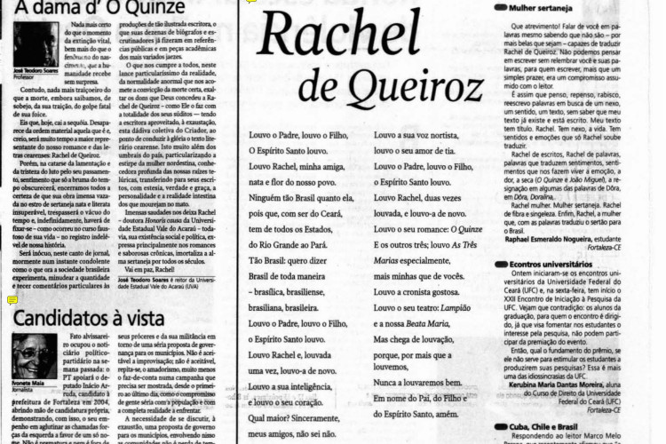 Rachel de Queiroz 1910 - 2003(Foto: O POVO É HISTÓRIA)