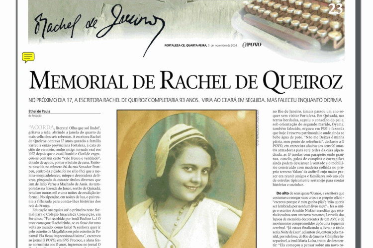 Rachel de Queiroz 1910 - 2003(Foto: O POVO É HISTÓRIA)