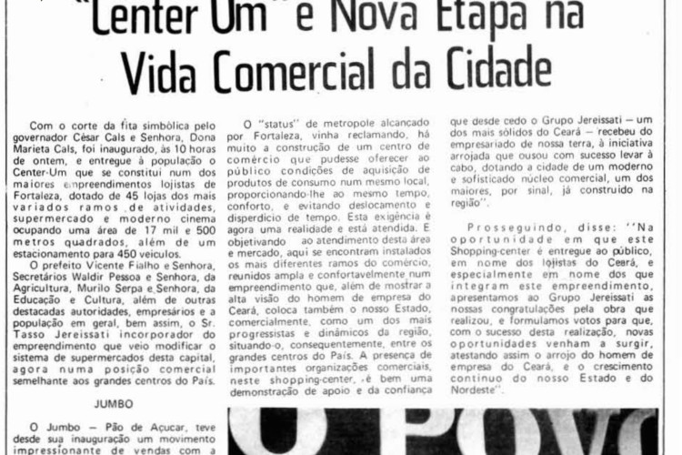 50 anos da Inauguração do Shopping Center Um, primeiro shopping de Fortaleza, em novembro de 1974 (Foto: O POVO É HISTÓRIA)