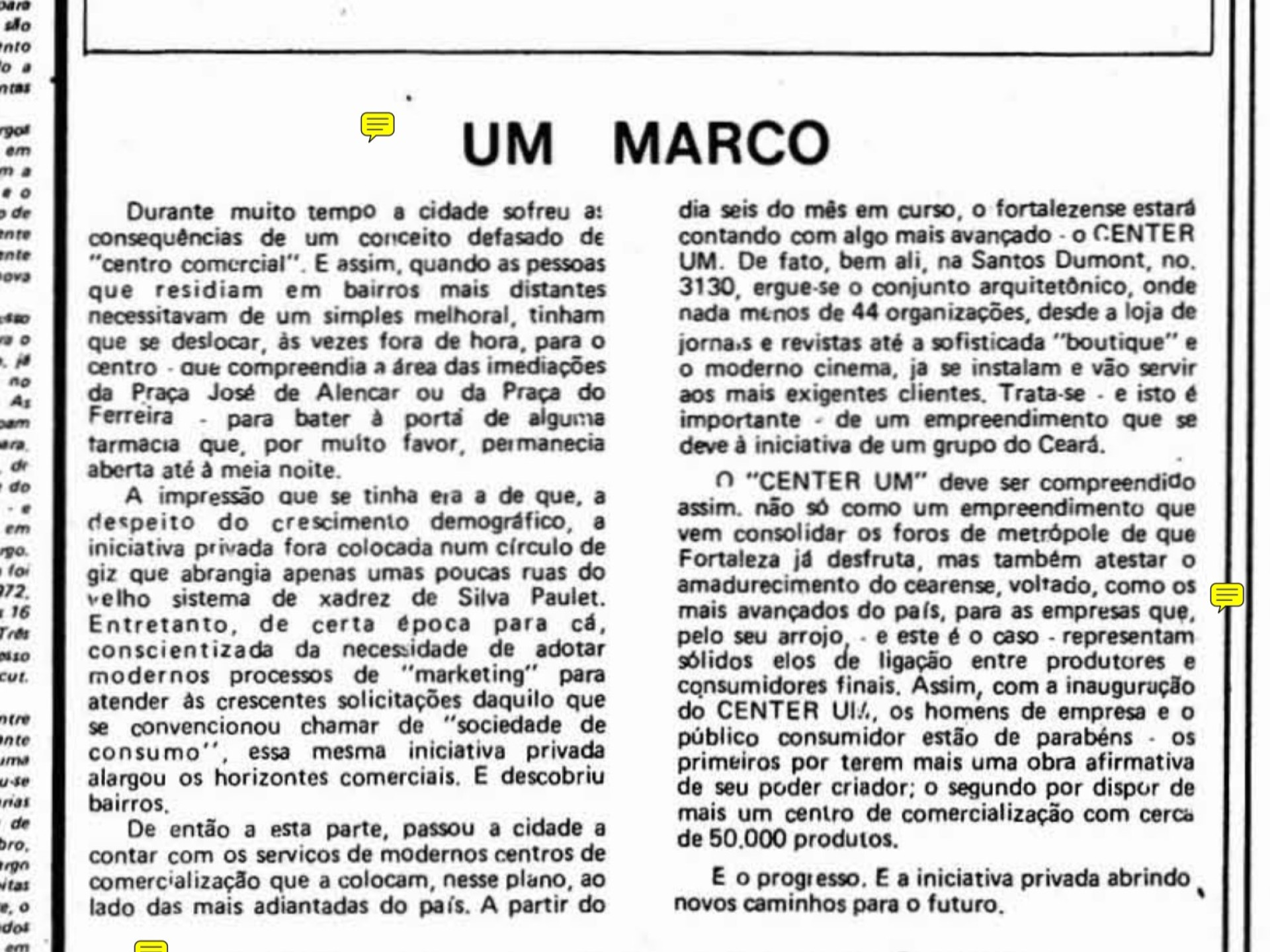 50 anos da Inauguração do Shopping Center Um, primeiro shopping de Fortaleza, em novembro de 1974  (Foto: O POVO É HISTÓRIA)