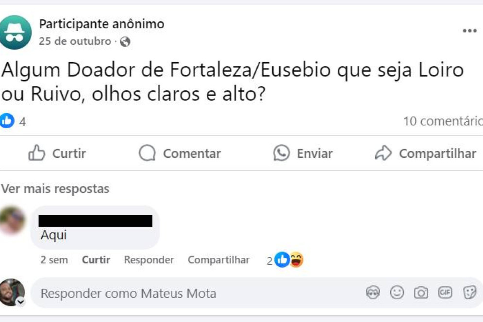 (Foto: Reprodução / Facebook)Pessoas procuram um fenótipo específico quando da doação