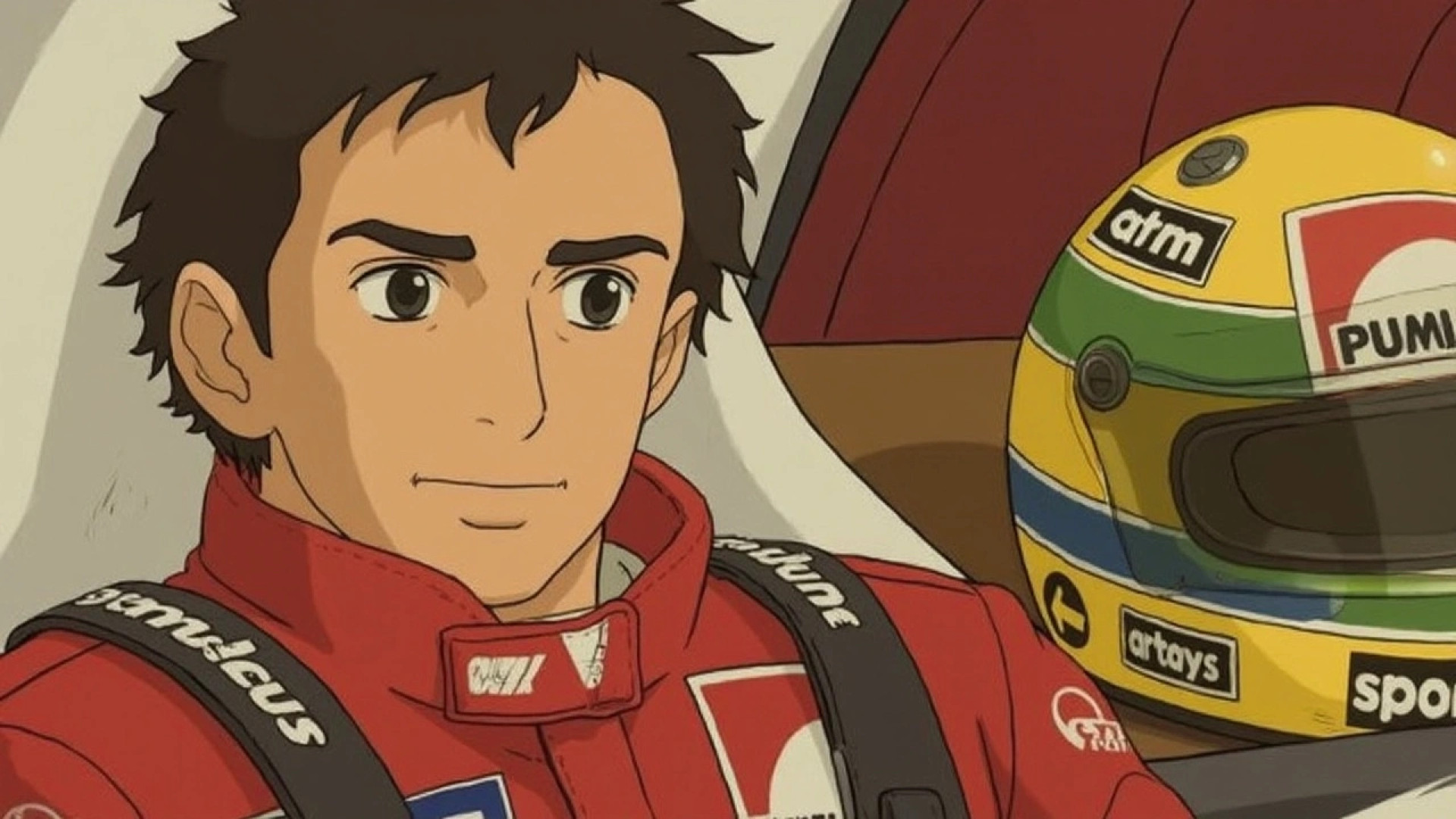 Imagem do piloto de Fórmula 1 Ayrton Senna, felecido em 1994, em estilo Ghibli