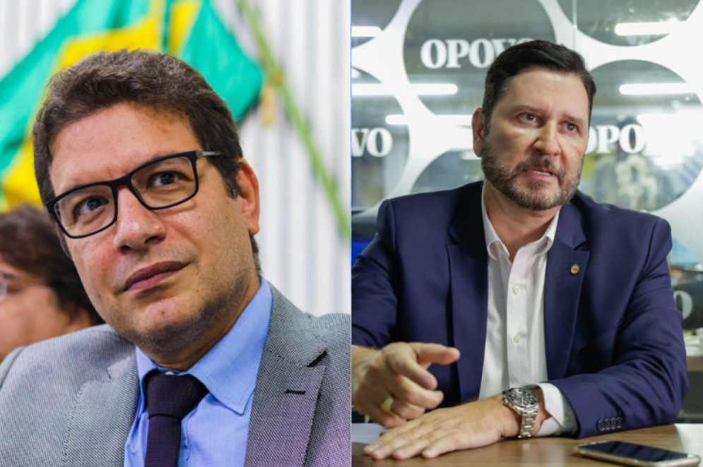 ParaTodosVerem: montagem traz as imagens de dois parlamentares. À esquerda, Renato Roseno. É um homem branco, de óculos e cabelos escuros. Usa um terno cinza. À direita, Romeu Aldigueri. Homem branco, cabelos pretos e terno azul com camisa branca(Foto: AURÉLIO ALVES/O POVOFCO FONTENELE/O POVO)