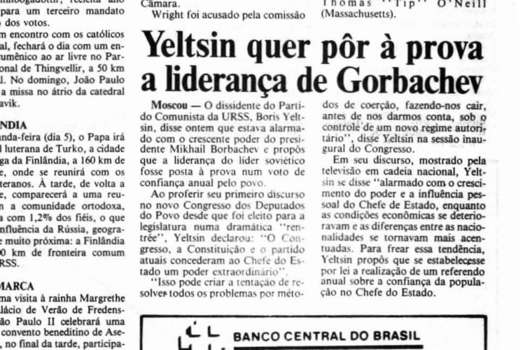 36 anos da Sessão constituinte do Congresso de Deputados do Povo, novo Parlamento soviético, que confirmou MiKhail Gorbachov como presidente, em 25 de maio de 1989. Essa foi a primeira eleição com participação popular desde o regime stalinista. (Foto: O POVO É HISTÓRIA)