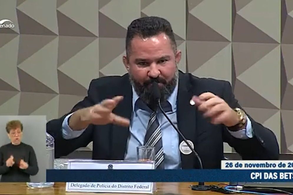 Participação do delegado da PCDF Erick Sallum na CPI das Bets, no dia 26 de novembro de 2024(Foto: Reprodução TV Senado)