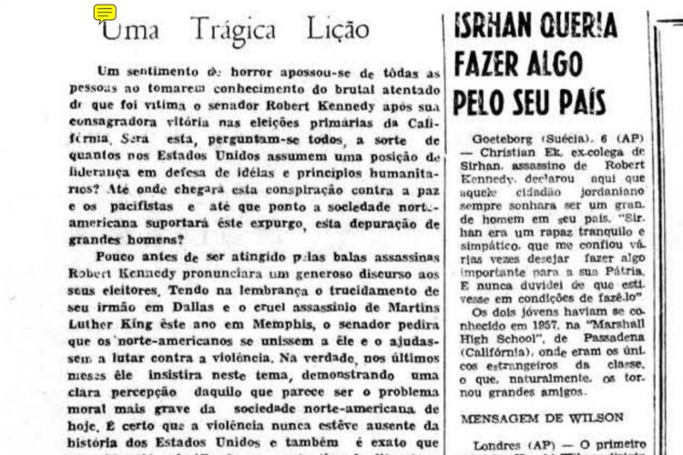 Atentado contra Robert Kennedy, 5 de junho de 1968. (Foto: O POVO É HISTÓRIA)
